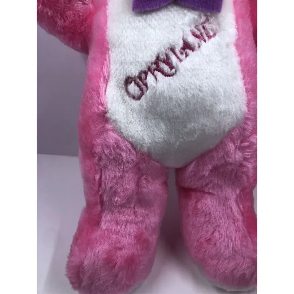 Vintage Pink white plush teddy bear Amusement Opryland Logo